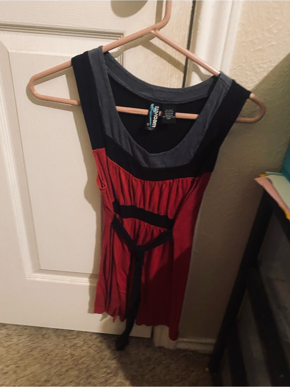 Red and Black Sleeveless Chemise with Contrast Trim